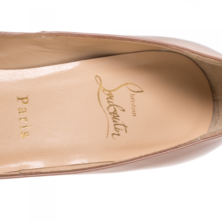 Pre Owned Christian Louboutin Nude Beige Patent Leather Very Prive Peep Toe Pumps Size 38.5