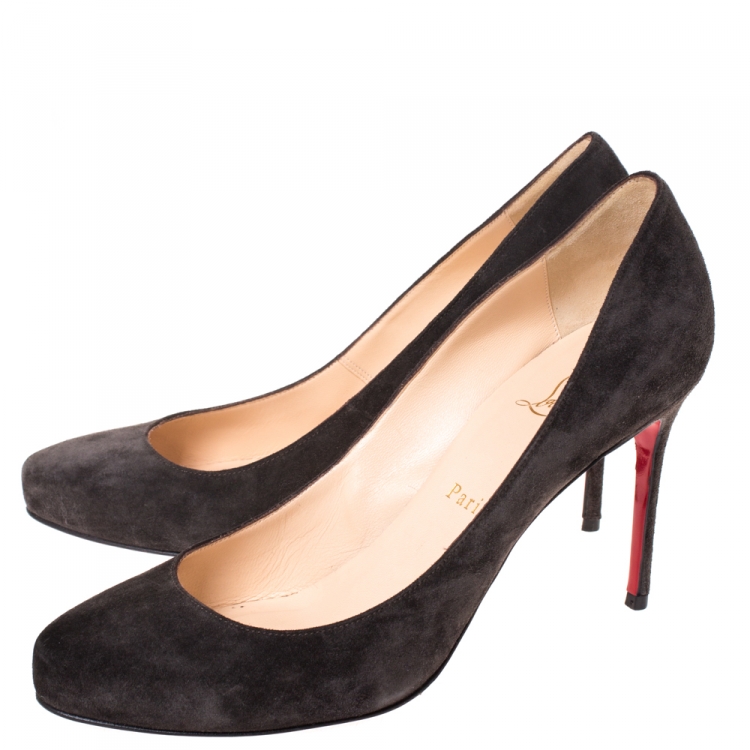 Pre Owned Christian Louboutin Dark Grey Fifi Round Toe Pumps Size 40
