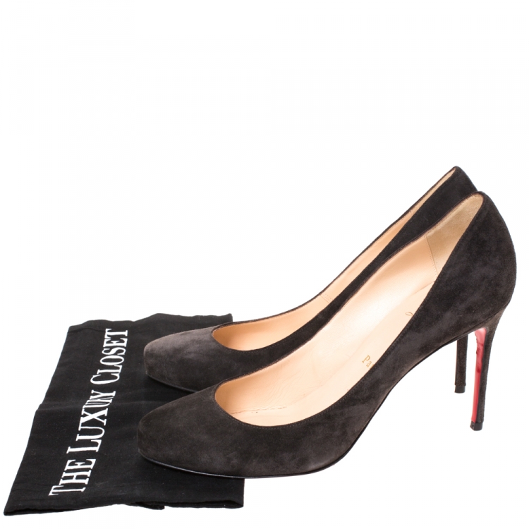 Pre Owned Christian Louboutin Dark Grey Fifi Round Toe Pumps Size 40