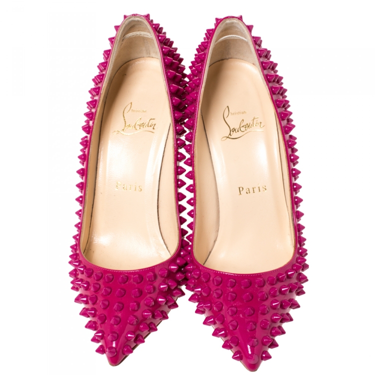 Pre Owned Christian Louboutin Magenta Patent Leather Pigalle Spike Pumps Size 36