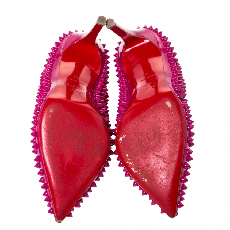 Pre Owned Christian Louboutin Magenta Patent Leather Pigalle Spike Pumps Size 36