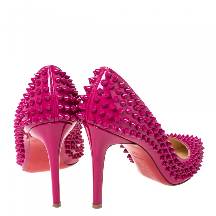 Pre Owned Christian Louboutin Magenta Patent Leather Pigalle Spike Pumps Size 36