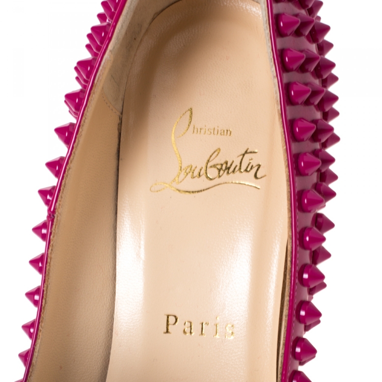 Pre Owned Christian Louboutin Magenta Patent Leather Pigalle Spike Pumps Size 36