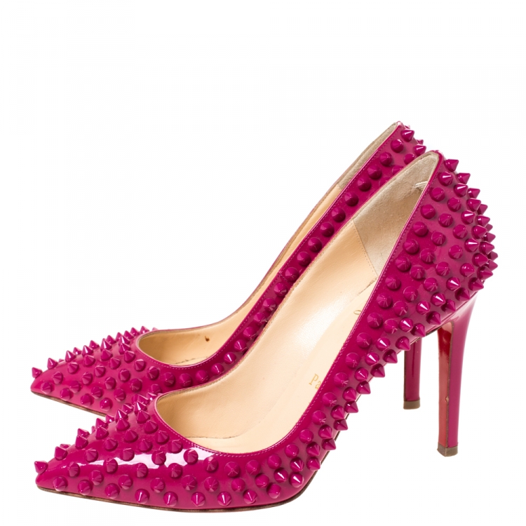 Pre Owned Christian Louboutin Magenta Patent Leather Pigalle Spike Pumps Size 36