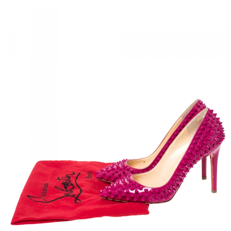Pre Owned Christian Louboutin Magenta Patent Leather Pigalle Spike Pumps Size 36