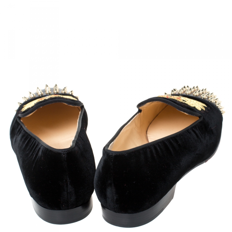 Pre Owned Christian Louboutin Black Velvet And Patent Spiked Cap Toe Harvanana Smoking Slippers Size 39