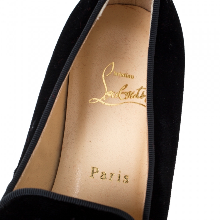 Pre Owned Christian Louboutin Black Velvet And Patent Spiked Cap Toe Harvanana Smoking Slippers Size 39