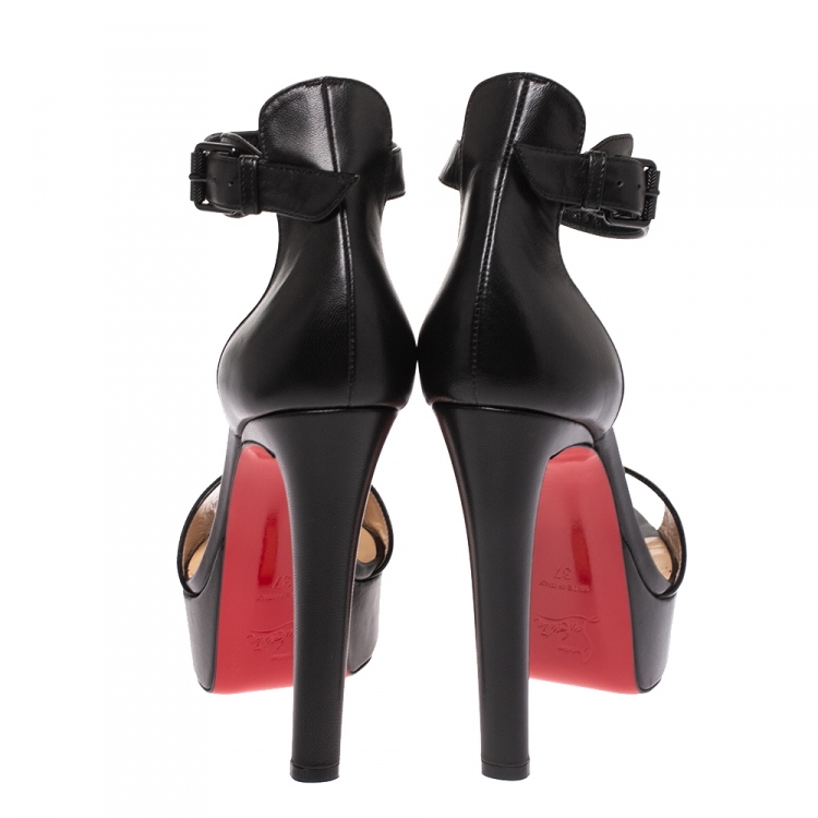 Pre Owned Christian Louboutin Black Leather Tuctopen Ankle Strap Platform D'orsay Sandals Size 37