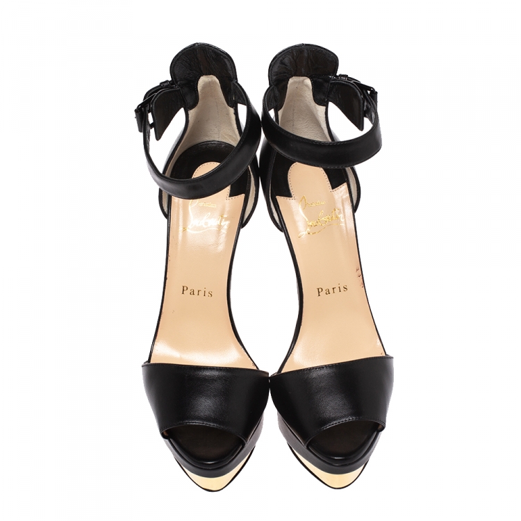 Pre Owned Christian Louboutin Black Leather Tuctopen Ankle Strap Platform D'orsay Sandals Size 37
