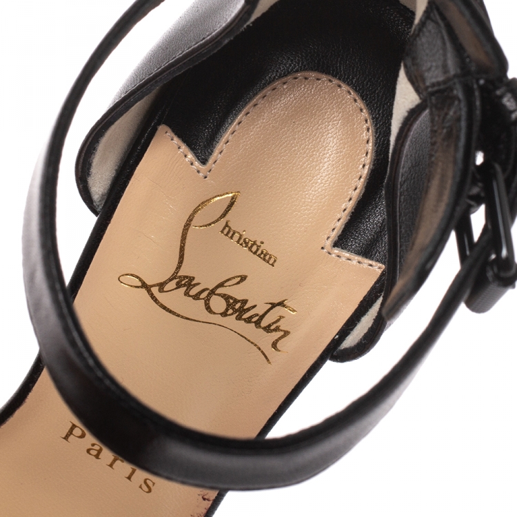 Pre Owned Christian Louboutin Black Leather Tuctopen Ankle Strap Platform D'orsay Sandals Size 37