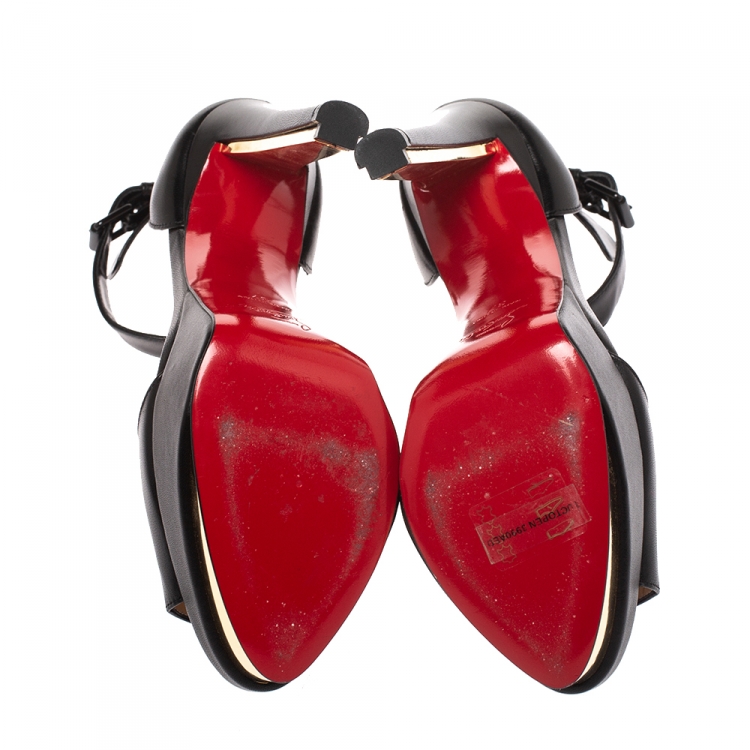 Pre Owned Christian Louboutin Black Leather Tuctopen Ankle Strap Platform D'orsay Sandals Size 37