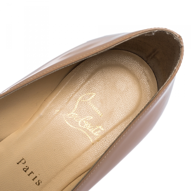 Pre Owned Christian Louboutin Beige Patent Leather RonRon Zeppa Wedge Pumps Size 39.5