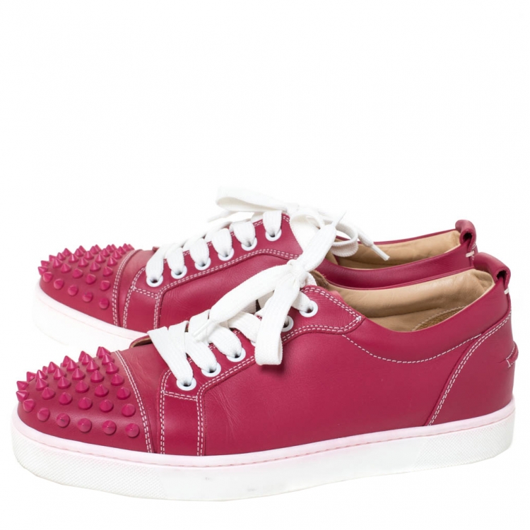 Pre Owned Christian Louboutin Pink Leather Spiked Louis Junior Sneakers Size 39