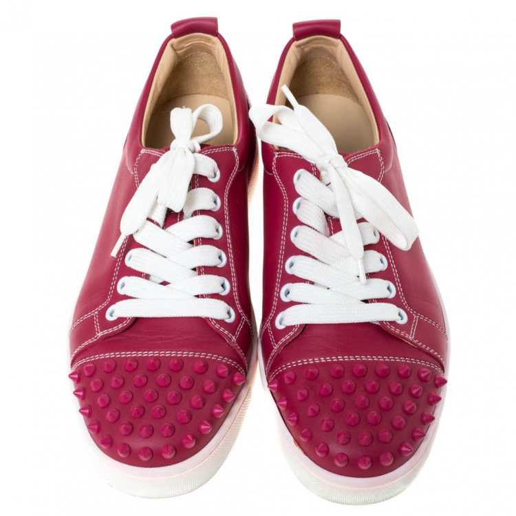 Pre Owned Christian Louboutin Pink Leather Spiked Louis Junior Sneakers Size 39