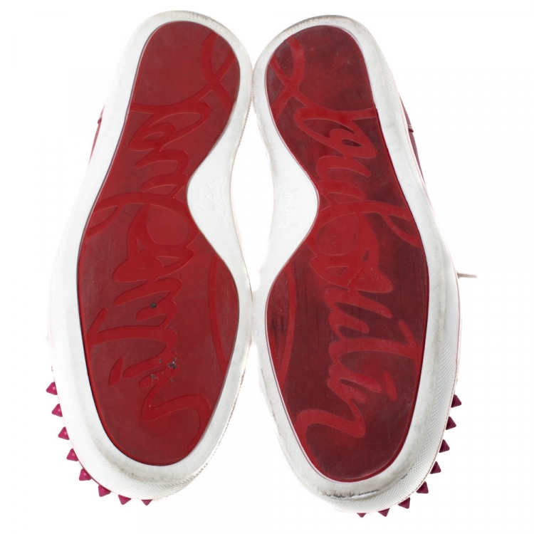 Pre Owned Christian Louboutin Pink Leather Spiked Louis Junior Sneakers Size 39