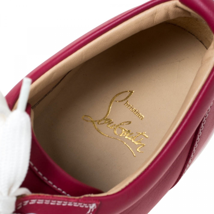 Pre Owned Christian Louboutin Pink Leather Spiked Louis Junior Sneakers Size 39
