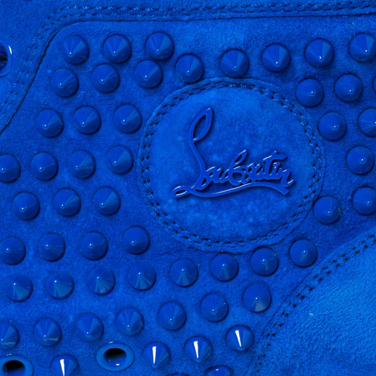 Pre Owned Christian Louboutin Blue Suede Louis Spikes High Top Sneakers Size 43