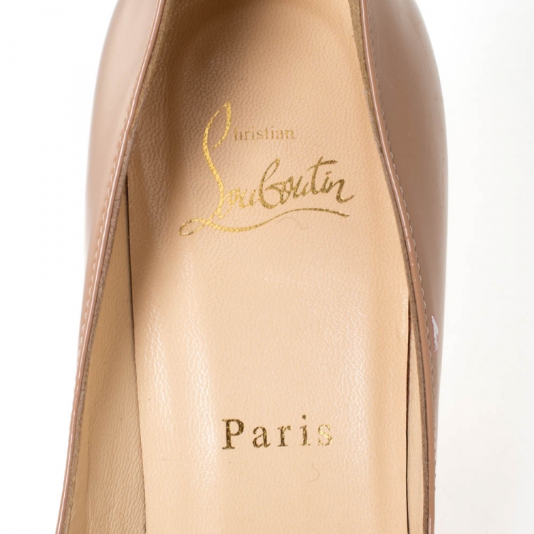 Pre Owned Christian Louboutin Beige Patent Leather So Kate Pumps Size 36.5