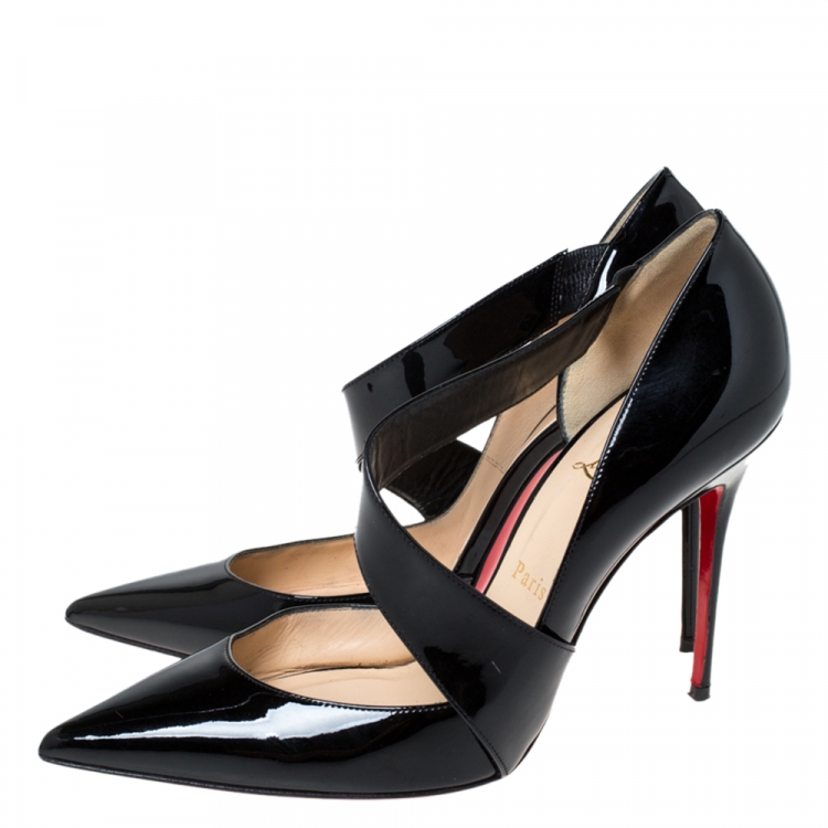 Pre Owned Christian Louboutin Patent Leather D'Orsay Cross Strap Pointed Toe Pumps Size 40