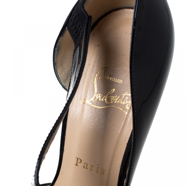 Pre Owned Christian Louboutin Patent Leather D'Orsay Cross Strap Pointed Toe Pumps Size 40