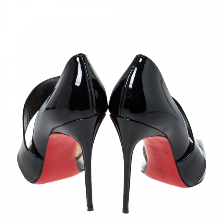 Pre Owned Christian Louboutin Patent Leather D'Orsay Cross Strap Pointed Toe Pumps Size 40