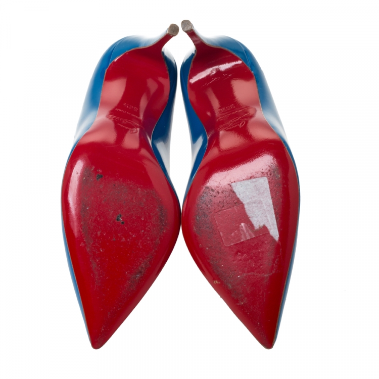 Pre Owned Christian Louboutin Blue Patent Leather So Kate Pumps Size 36.5