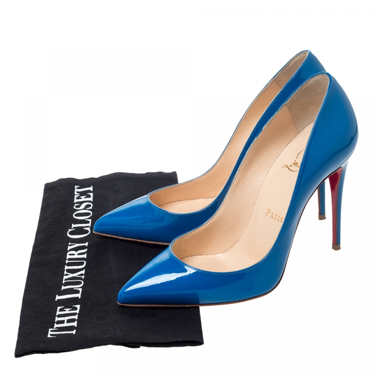 Pre Owned Christian Louboutin Blue Patent Leather So Kate Pumps Size 36.5
