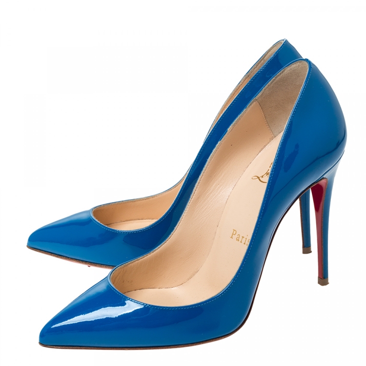 Pre Owned Christian Louboutin Blue Patent Leather So Kate Pumps Size 36.5