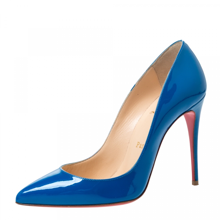 Pre Owned Christian Louboutin Blue Patent Leather So Kate Pumps Size 36.5