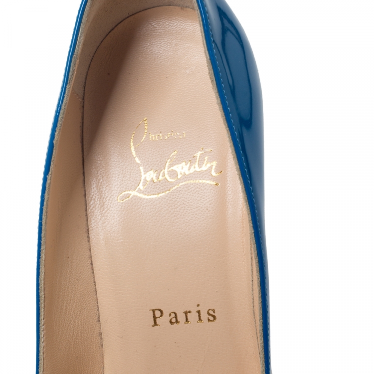 Pre Owned Christian Louboutin Blue Patent Leather So Kate Pumps Size 36.5
