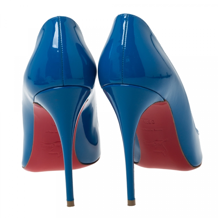 Pre Owned Christian Louboutin Blue Patent Leather So Kate Pumps Size 36.5