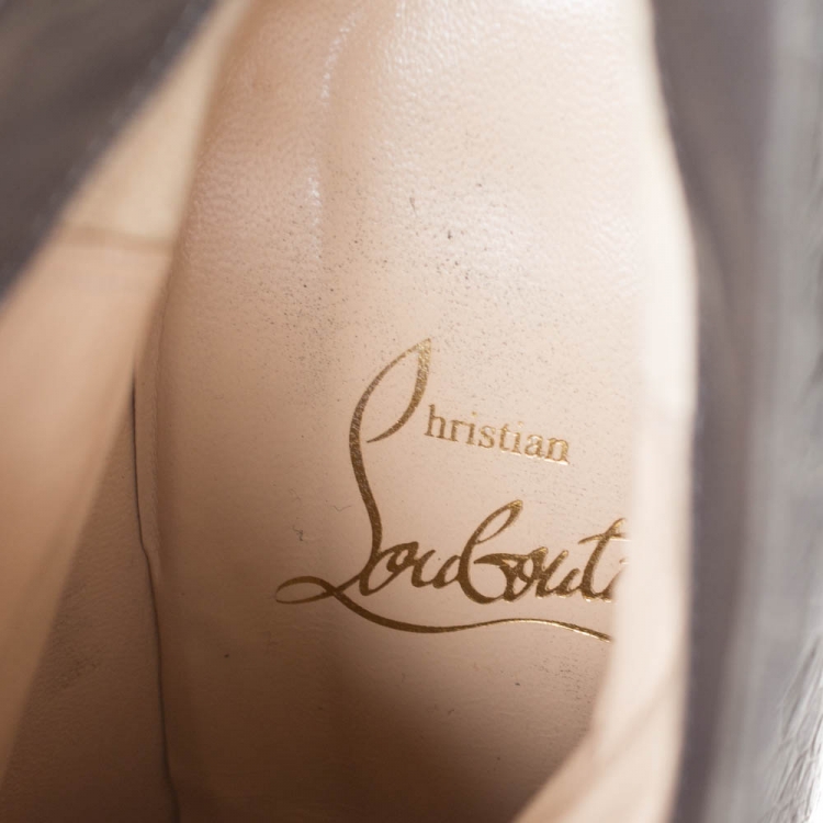 Pre Owned Christian Louboutin Grey Ostrich Leather Zermadame Ankle Booties Size 38.5