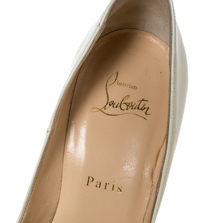 Pre Owned Christian Louboutin White Patent Leather So Kate Pointed Toe Pumps Size 38