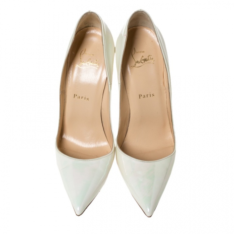 Pre Owned Christian Louboutin White Patent Leather So Kate Pointed Toe Pumps Size 38