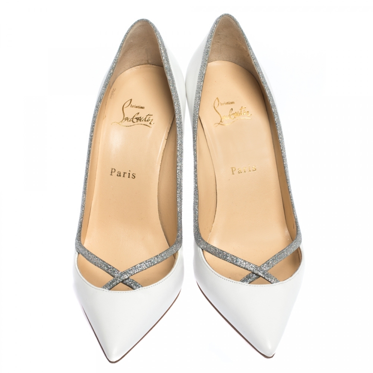 Pre Owned Christian Louboutin White Leather Princess Pumps Size 40