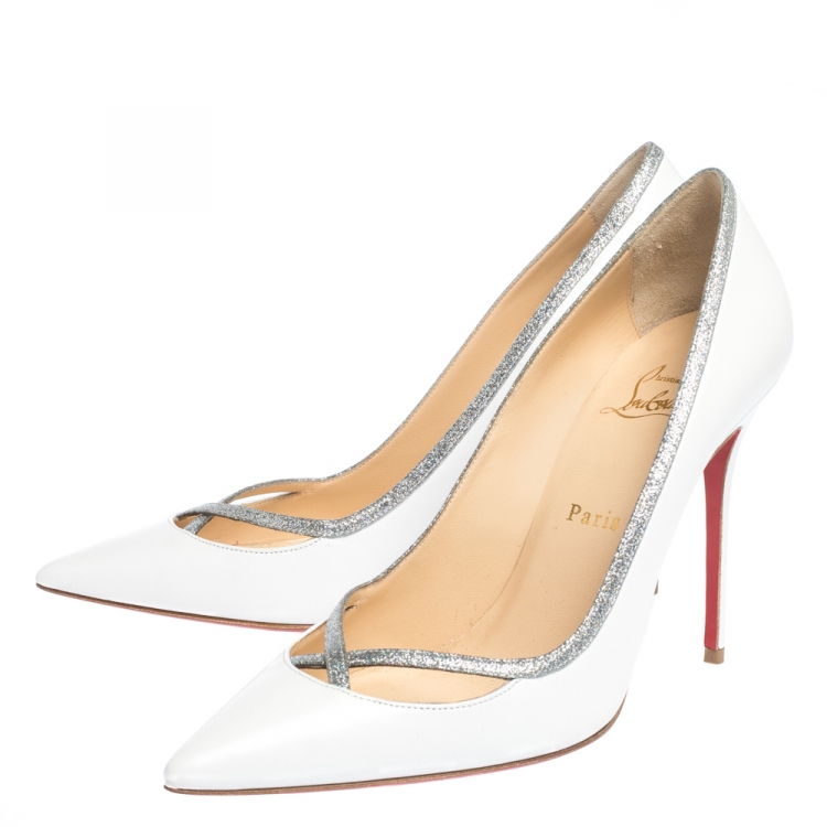 Pre Owned Christian Louboutin White Leather Princess Pumps Size 40