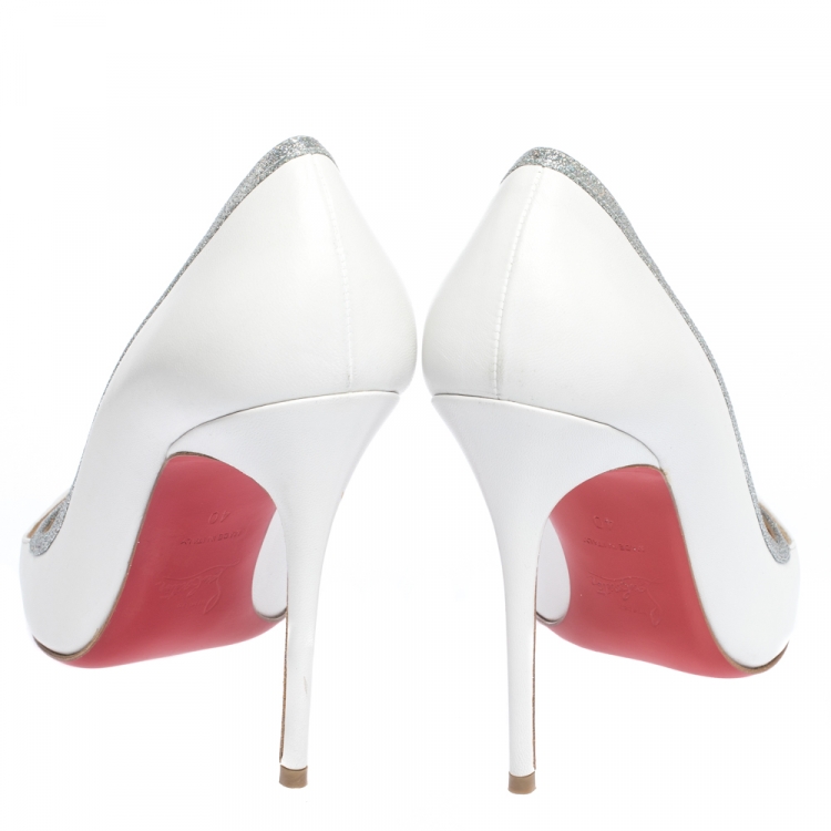 Pre Owned Christian Louboutin White Leather Princess Pumps Size 40