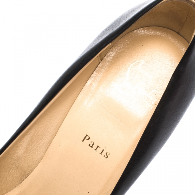 Pre Owned Christian Louboutin Black Leather Round Toe Pointed Heel Pumps Size 42