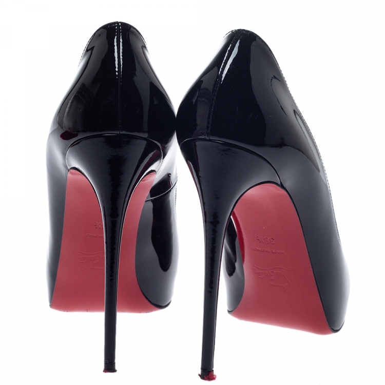 Pre Owned Christian Louboutin Black Patent Leather New Very Prive Peep Toe Platform Pumps Size 38.5