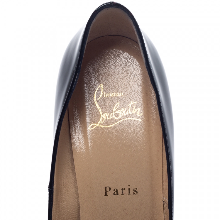 Pre Owned Christian Louboutin Black Patent Leather New Very Prive Peep Toe Platform Pumps Size 38.5