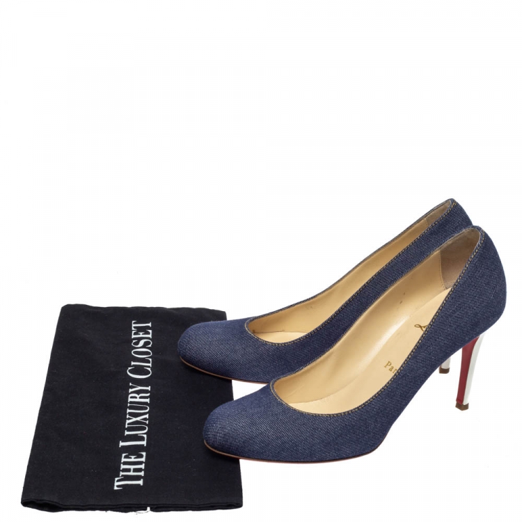 مملوكة مسبقًا Christian Louboutin Blue Denim Simple Pumps Size 40