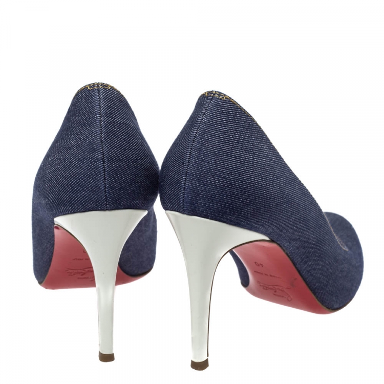 مملوكة مسبقًا Christian Louboutin Blue Denim Simple Pumps Size 40