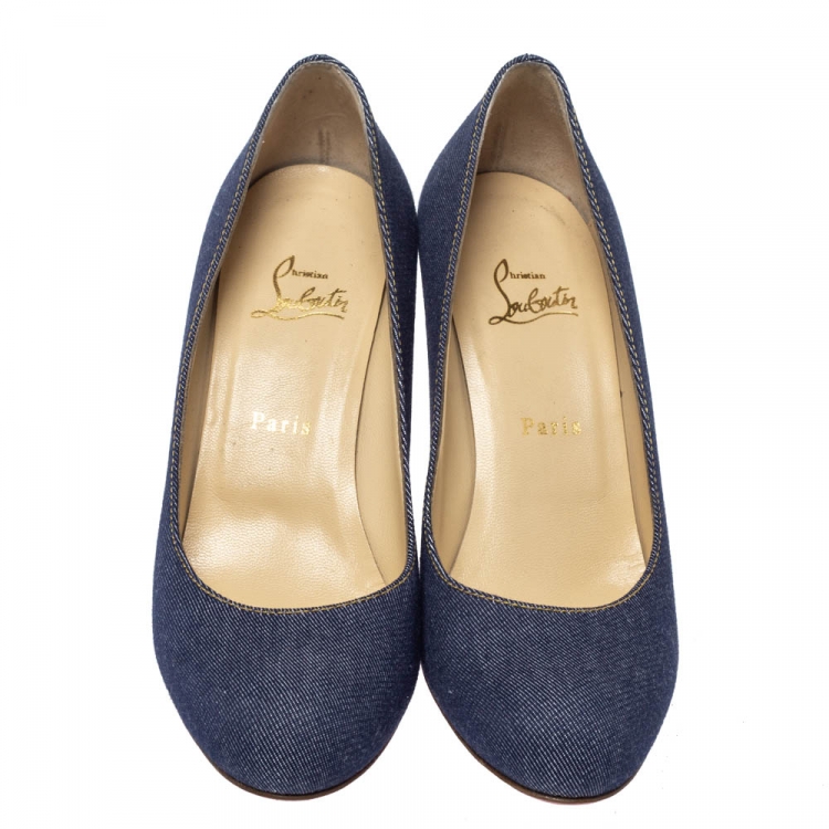 مملوكة مسبقًا Christian Louboutin Blue Denim Simple Pumps Size 40