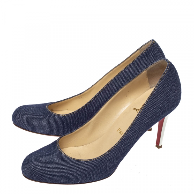 مملوكة مسبقًا Christian Louboutin Blue Denim Simple Pumps Size 40