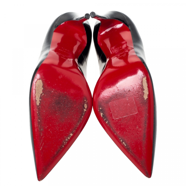 Pre Owned Christian Louboutin Black Patent Leather So Kate Pointed Toe Pumps Size 38.5