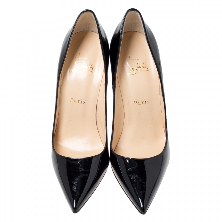 Pre Owned Christian Louboutin Black Patent Leather So Kate Pointed Toe Pumps Size 38.5