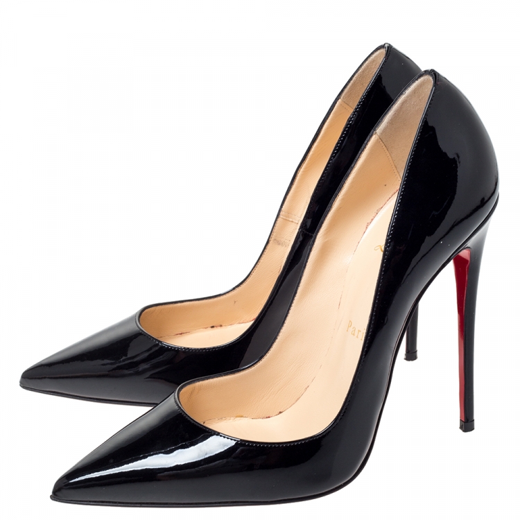 Pre Owned Christian Louboutin Black Patent Leather So Kate Pointed Toe Pumps Size 38.5