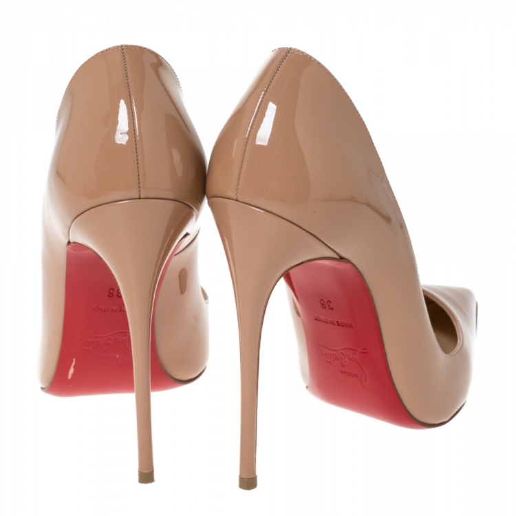 Pre Owned Christian Louboutin Beige Patent Leather So Kate Pointed Toe Pumps Size 36