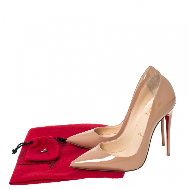 Pre Owned Christian Louboutin Beige Patent Leather So Kate Pointed Toe Pumps Size 36