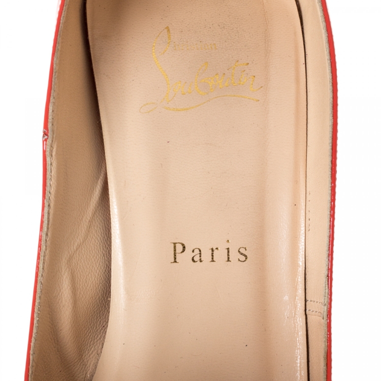 مملوكة مسبقًا Christian Louboutin Orange Patent Leather Lady Peep Toe Platform Pumps Size 39.5